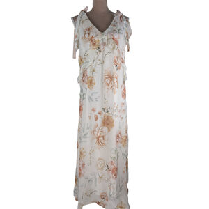 Christian Lacroix Ruffle Floral Maxi Dress Large Formal Wedding Beach Blush Pink